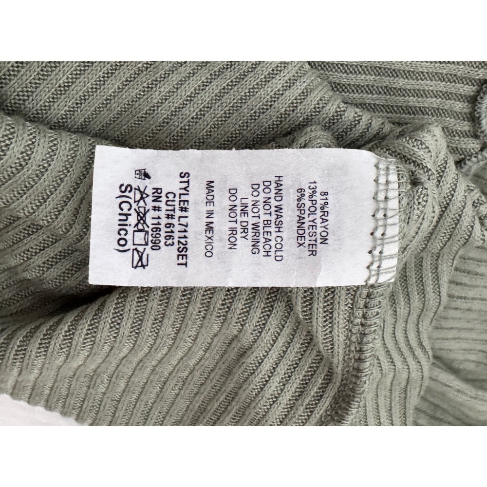 Bohme Sage Green Ribbed Cropped Cardigan Lettuce Trim L7112SET‎ Small NEW - Picture 7 of 8